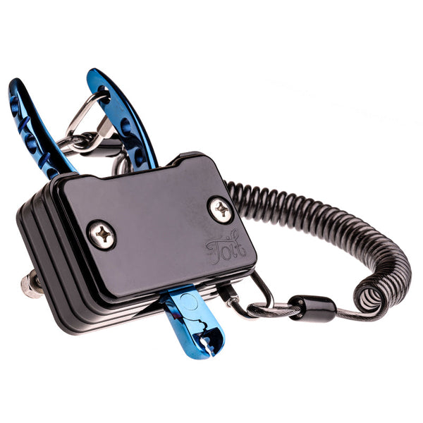 Black Pliers Holder with crimper tool and tether attached