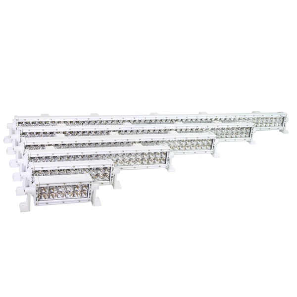 Group of XX Series LED lights with white housing - straight