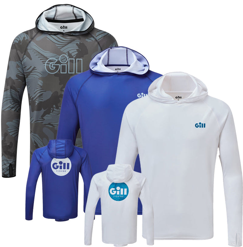 Hoodies in Shadow camo, twilight blue and white