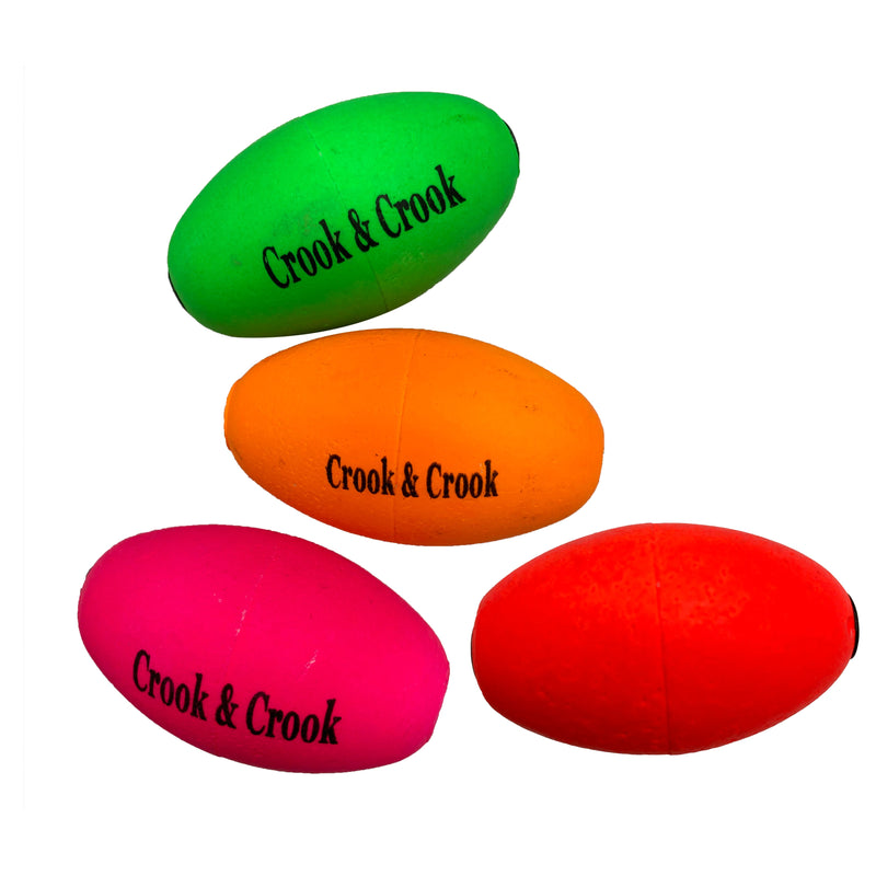Comal Oval 2.5 inch floats in green, orange, pink, and red