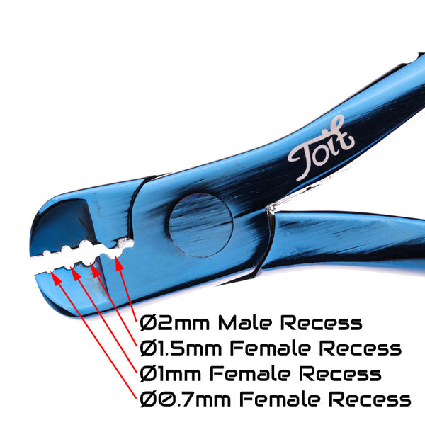 Toit Micro Crimper close up of recess sizes