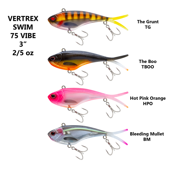 Vertrex Swim Vibe 75 in various colors with 2 treble hooks