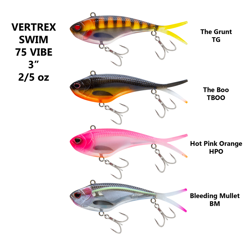 Vertrex Swim Vibe 75 in various colors with 2 treble hooks
