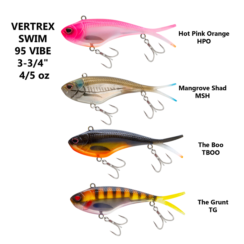 Group of various colors for Vertrex Swim Vibe 95 with 2 treble hooks