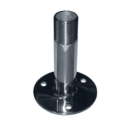 Stainless steel base with fixed center. Long shaft with serrated head to screw on antenna.