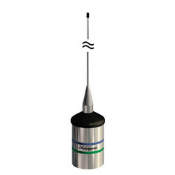 Wide cylindrcial stainless steel base and tip of antenna