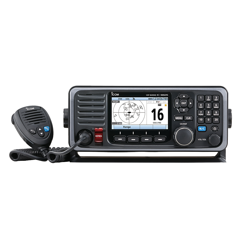 ICOM M605 Fixed Mount 25W VHF w/Color Display, AIS  Rear Mic Connecto –  Crook and Crook Fishing, Electronics, and Marine Supplies