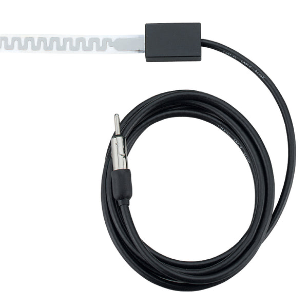 Black cable with male end and other end with squigle wire.