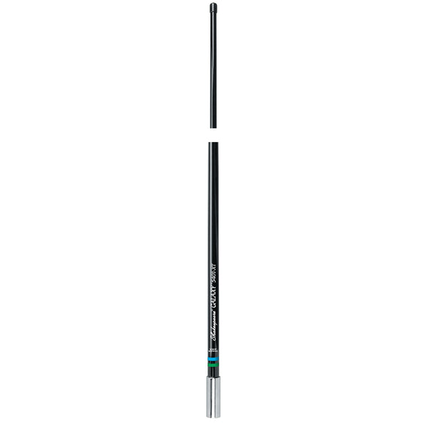 Black upright antenna with stainless steel end.