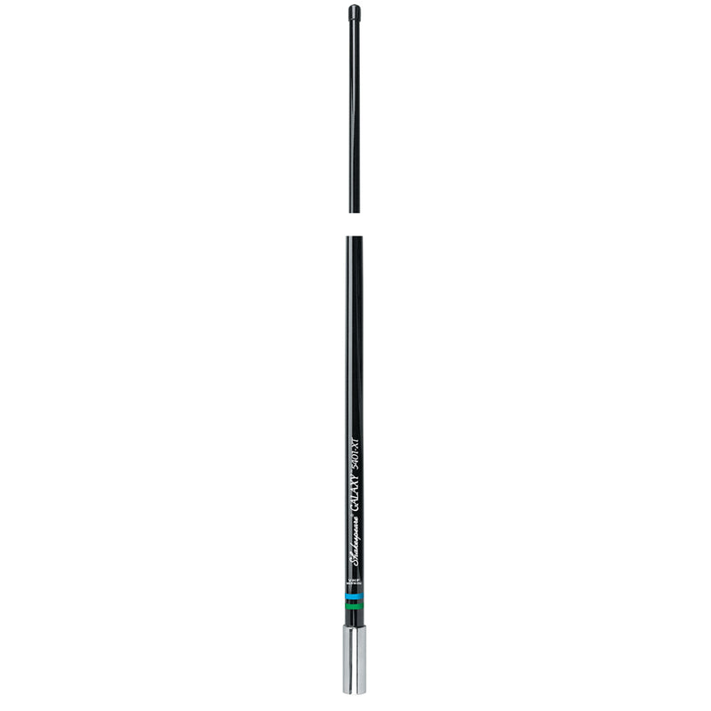 Black upright antenna with stainless steel end.