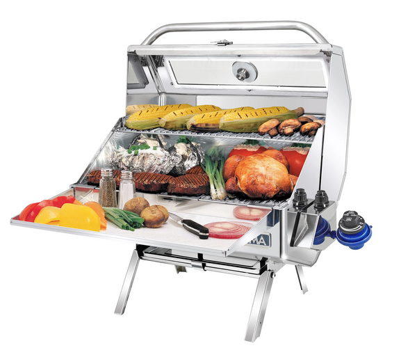 Magma Catalina 2 Infrared Gas Grill open with food on grill