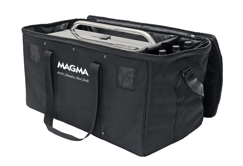 12 X 18 inch Black Padded Carry Case unzipped with grill and canisters loaded