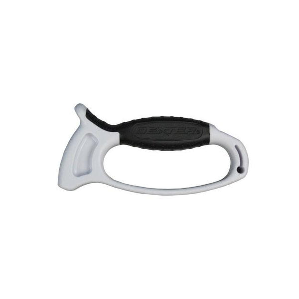 white hand held knife sharpener with black grip