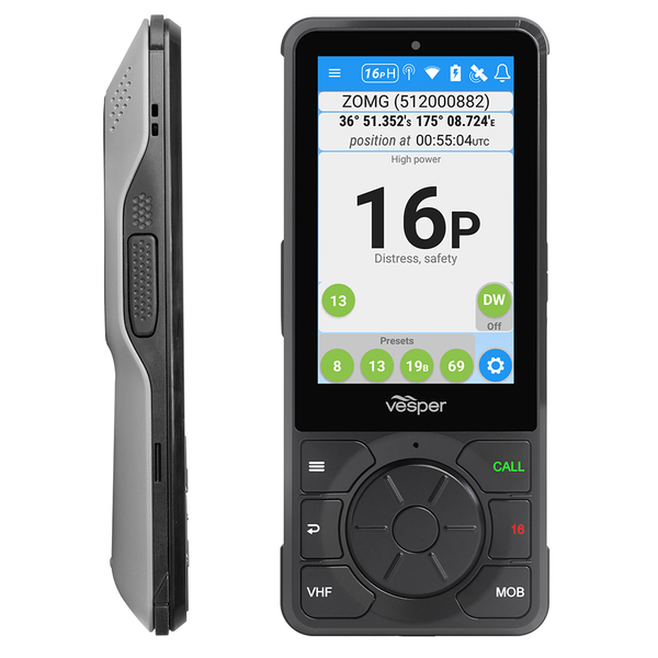 Black Cortex H1P Wireless Handset with grey backing green "call button" and red "16" Button