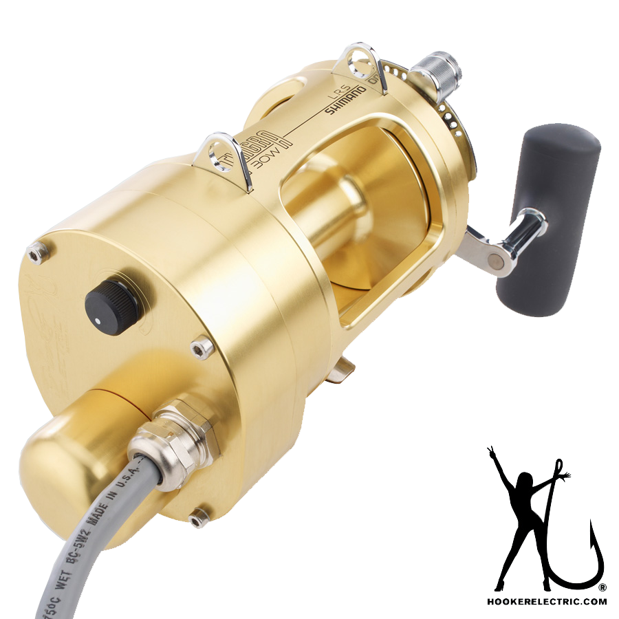 hooker shimano tiagra 130a electric reel + 30 Combo functional low gear handle Size:3/16oz blade bait for striper fishing BearKing RT Blue C1
