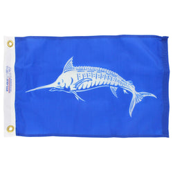 White marlin on blue background flag