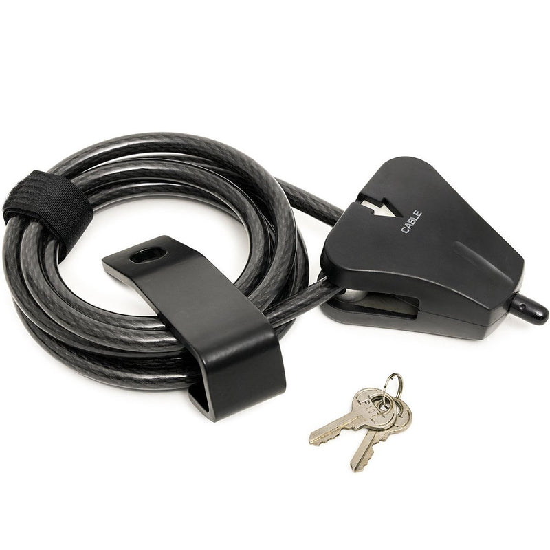 Lock, cable and a pair of keys.