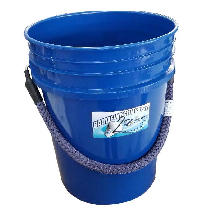 blue bucket with blue handle