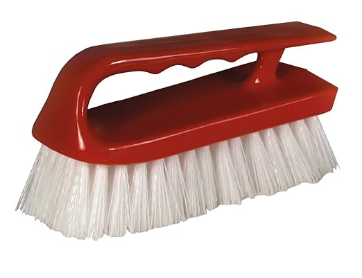 Red iron style brush with white bristles
