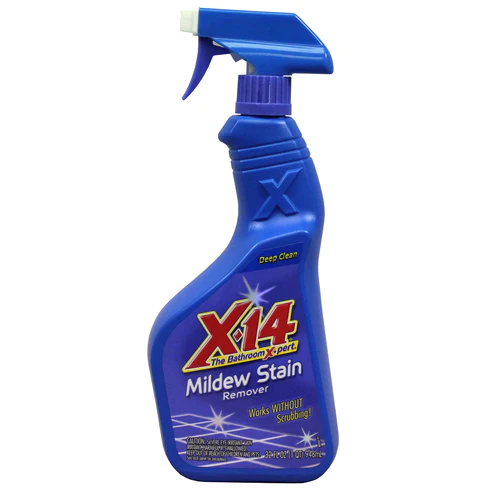 32 oz blue spray bottle of X-14 Mildew Stain Remover front view