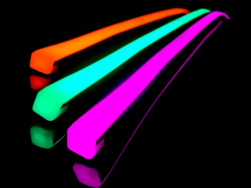 Lumitec flex strip lighting showing 3 strips in various colors