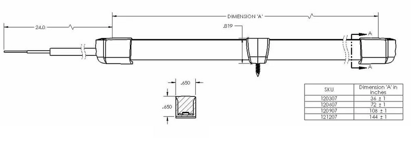 Lumitec strip lighting drawing with dimensions