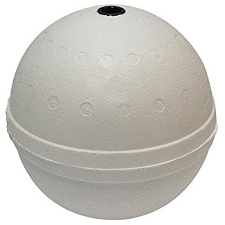 White, 7 inch sphere, with cylindrical insert for poles in the center of the buoy.
