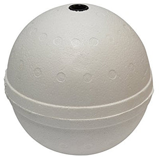 White, 6 inch sphere, with cylindrical insert for poles in the center of the buoy.