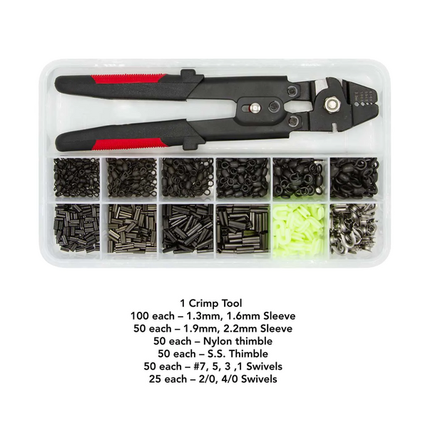Premium rigging kit with Crimp tool - 651 pieces in clear tool box with list of contents in box