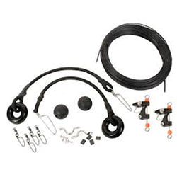 Complete outrigger kit including black ball stops, black monofilament line, and metal clips