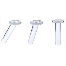 Three different degrees of standard, flush mount stainless steel rod holders with round pin