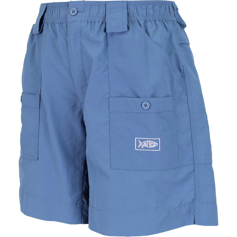 Front angled with side pocket secured with button. Aftco logo on lower portion of pocket.