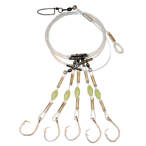 5 hooks on line with swivel
