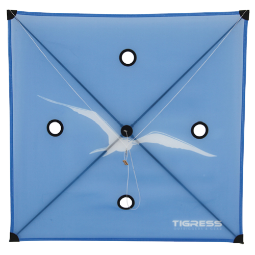 Blue kite with white bird
