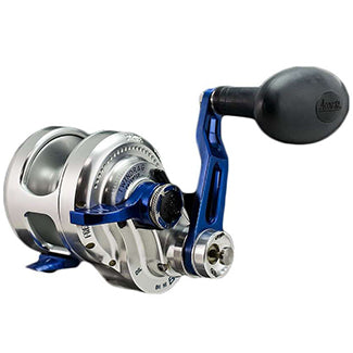 Silver reel and metalic blue arm
