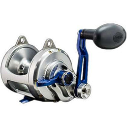 Silver reel and metalic blue arm