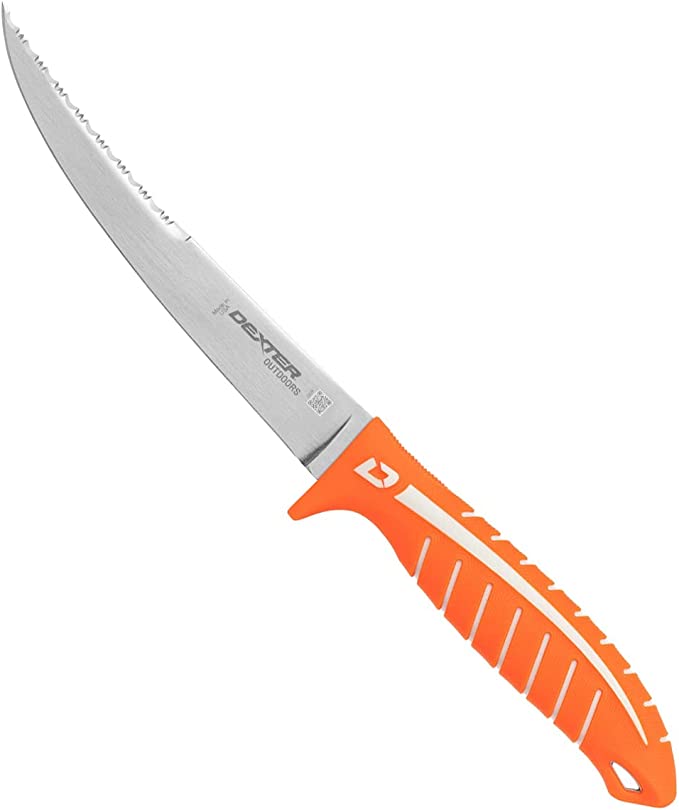 7-inch Dual Edge Flexible Fillet Knife with orange DEXGRIP