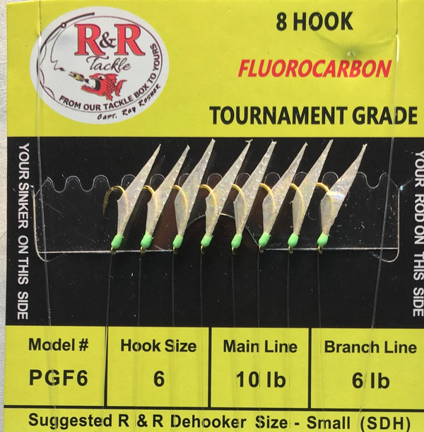PGF6 Fluorocarbon Bait Rigs - 8 (Size 6) Gold hooks with fish skin & green heads