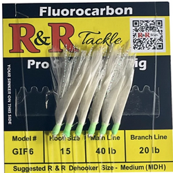 GIF6 Fluorocarbon Bait Rigs - 6 (size 6) with white feather & green heads