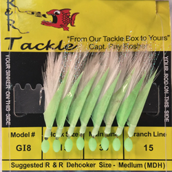 R&R TACKLE GI8 Bait Rig - 8 (size 15) hooks with white feather & glow fish skin 