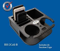2 cup holder  with cell phone slots - black