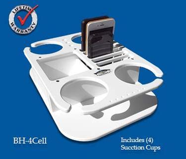 4 Drink Holder with Cell Phone Slots and Storage Box - White