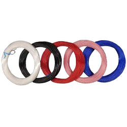 Five different colored spools of monofilament line