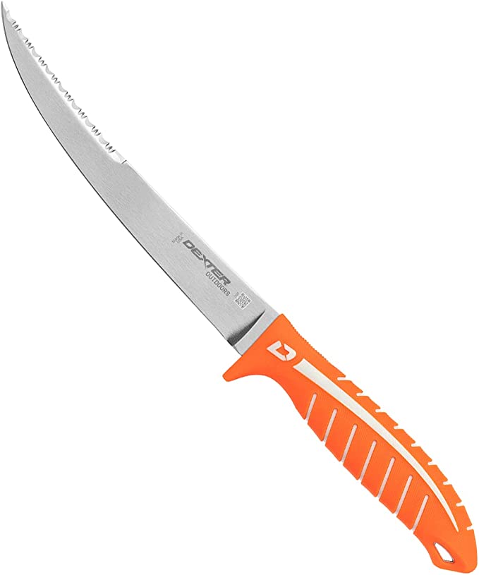 8-inch Dual Edge Flexible Fillet Knife with orange DEXGRIP