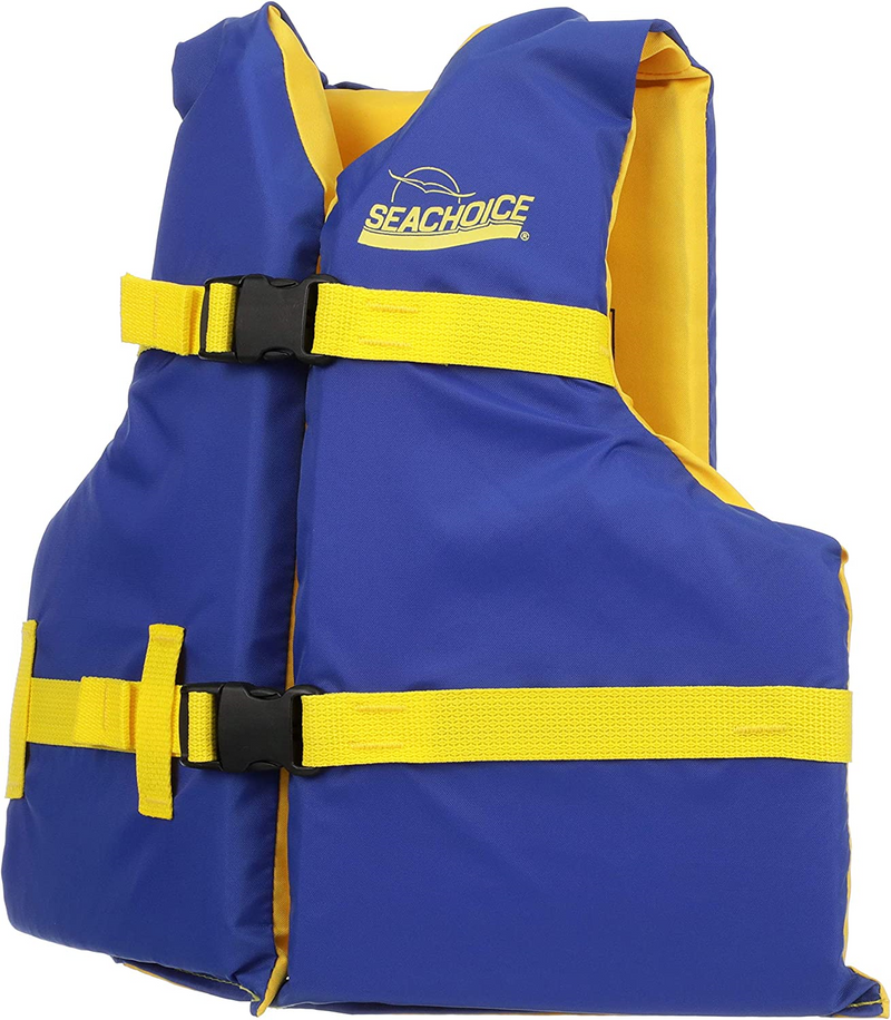 Blue and yellow foam life jacket