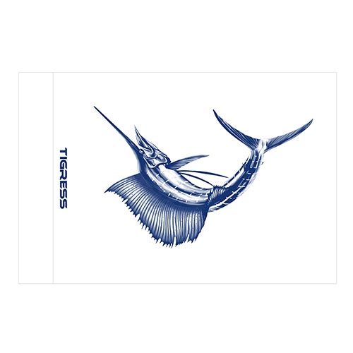 Sailfish release flag, white flag blue print