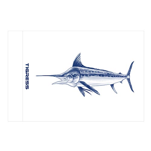 Blue Marlin release flag, white flag with blue print