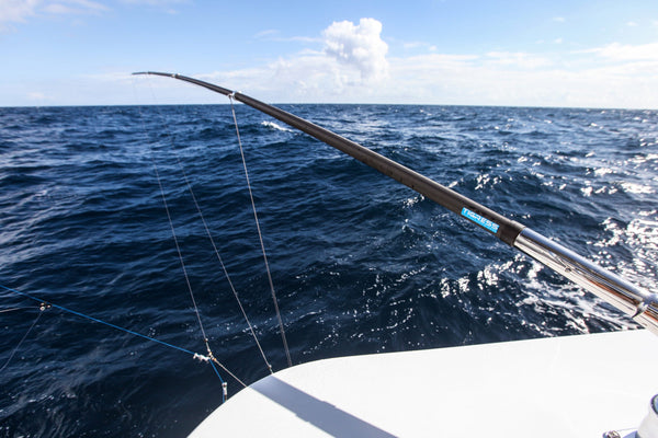 Outrigger on boat shown in use