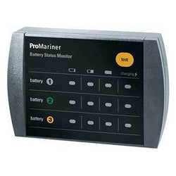 Small black and grey battery monitor with white lights