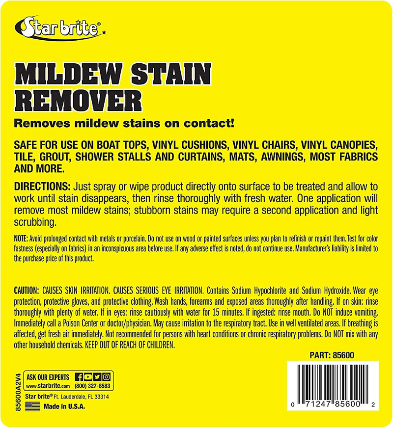1 gallon mildew stain remover back side